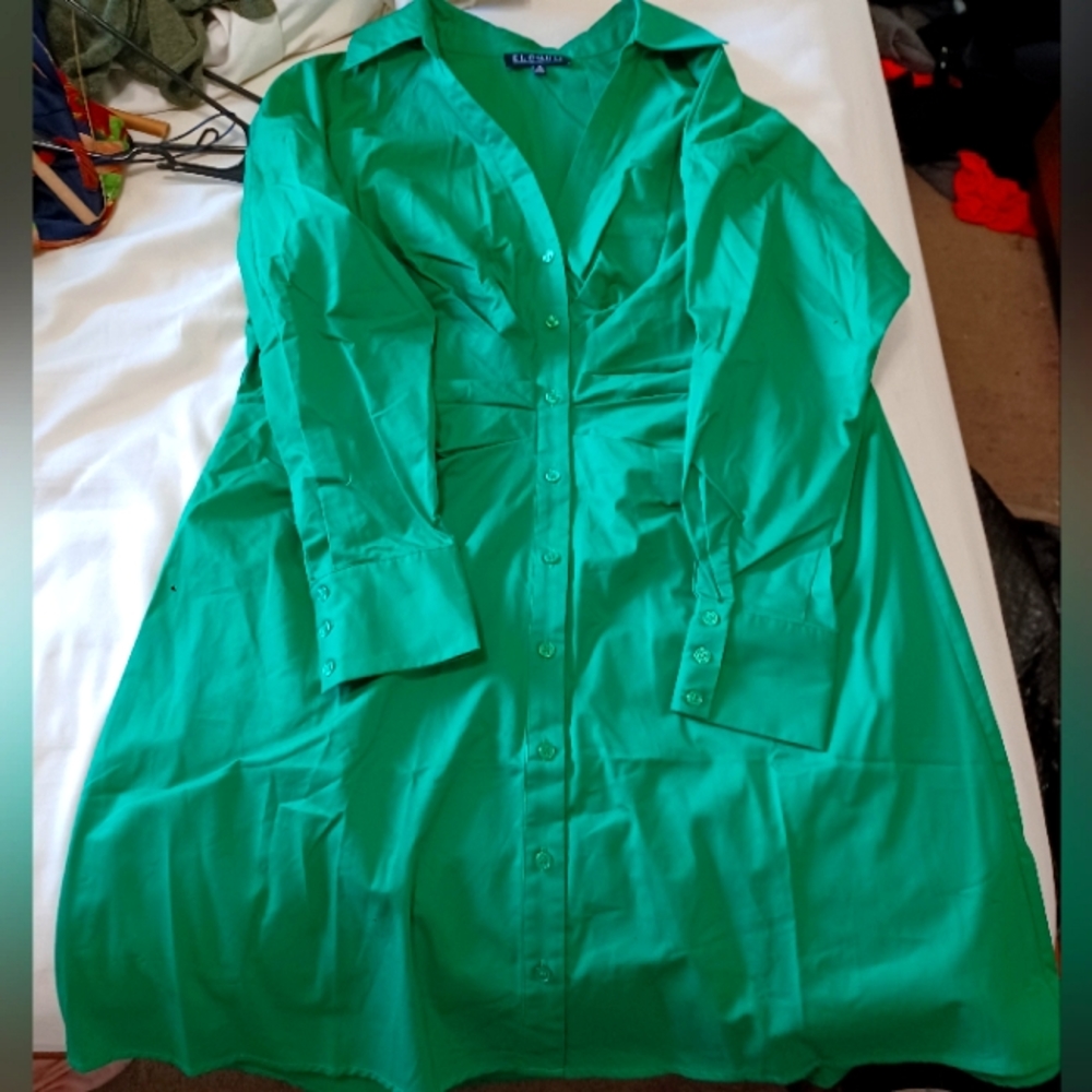 ELOQUII CINCHED WAIST LONG SLEEVE DRESS